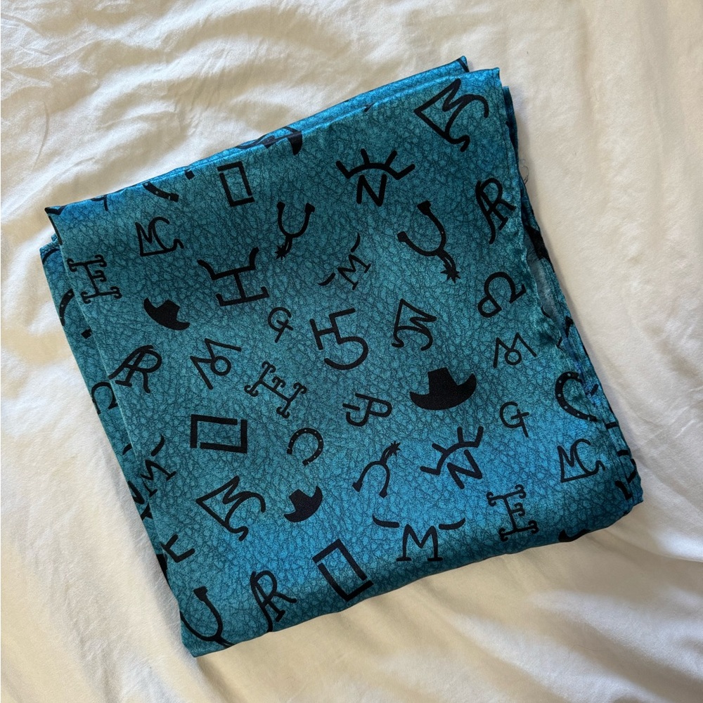 Western Cattle Brand Silk Teal and Black Wild Rag 36x36